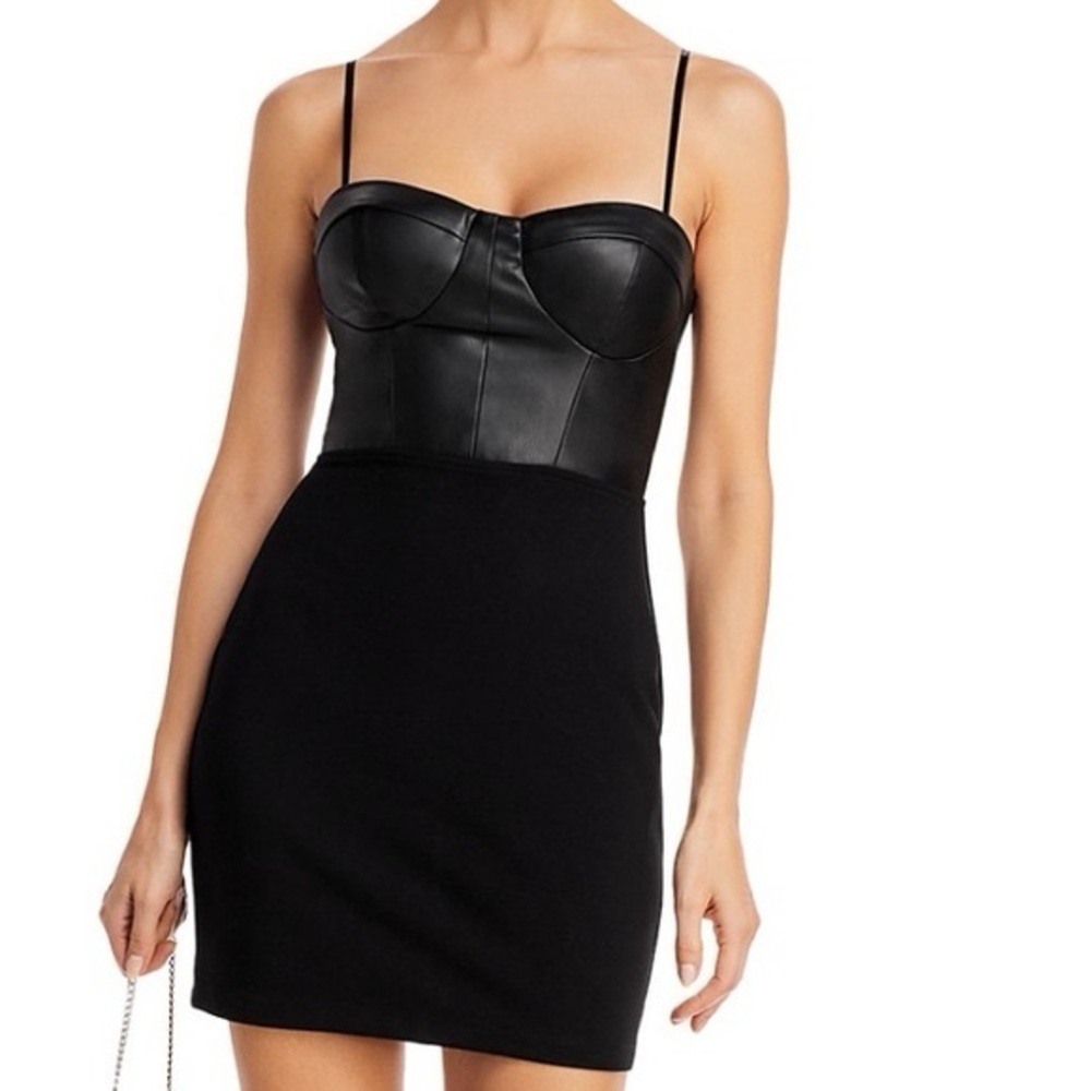 Aqua Black Faux Leather Bustier Mini Dress